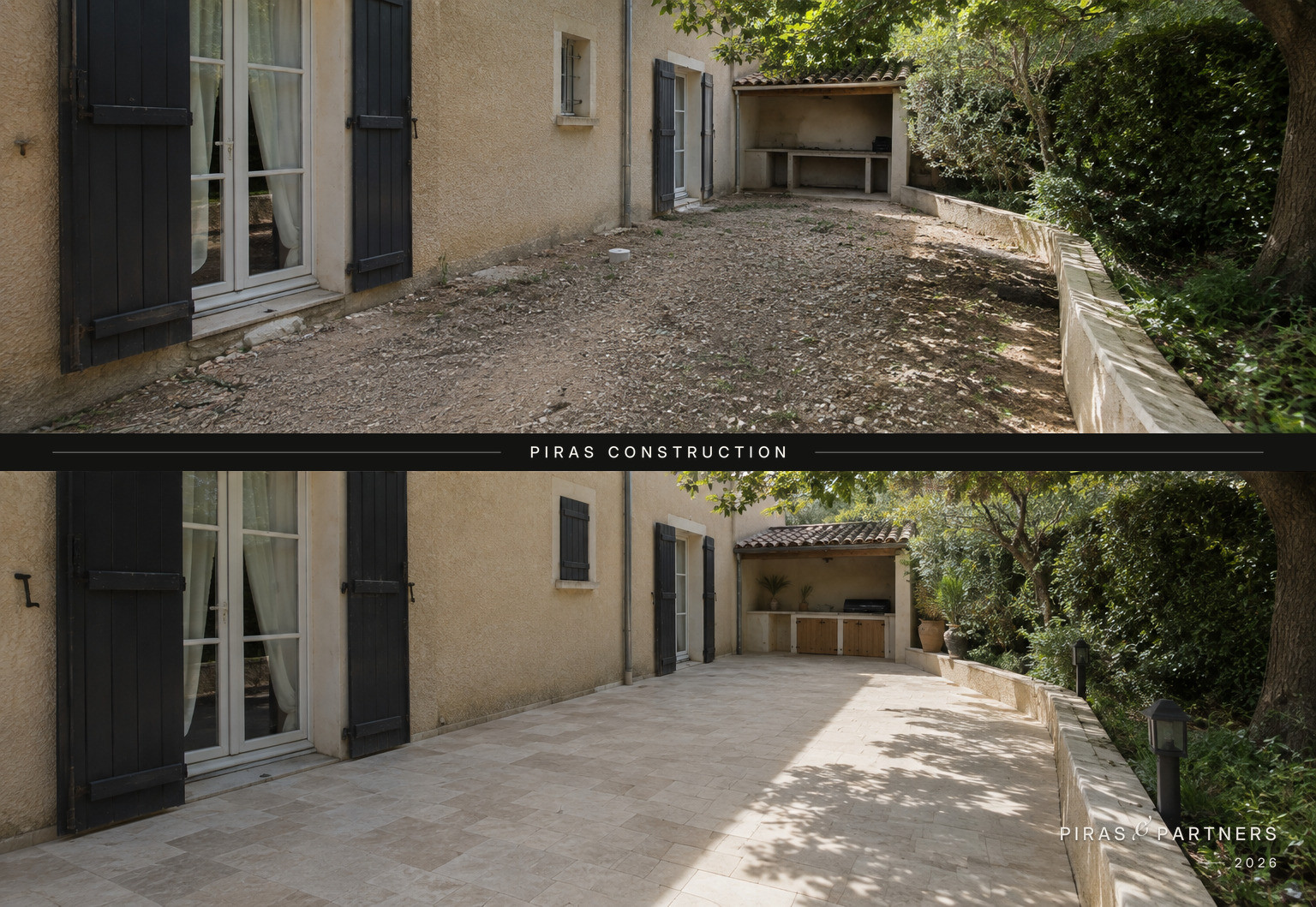 Terrasse en pierre naturelle : vue avant et après travaux
