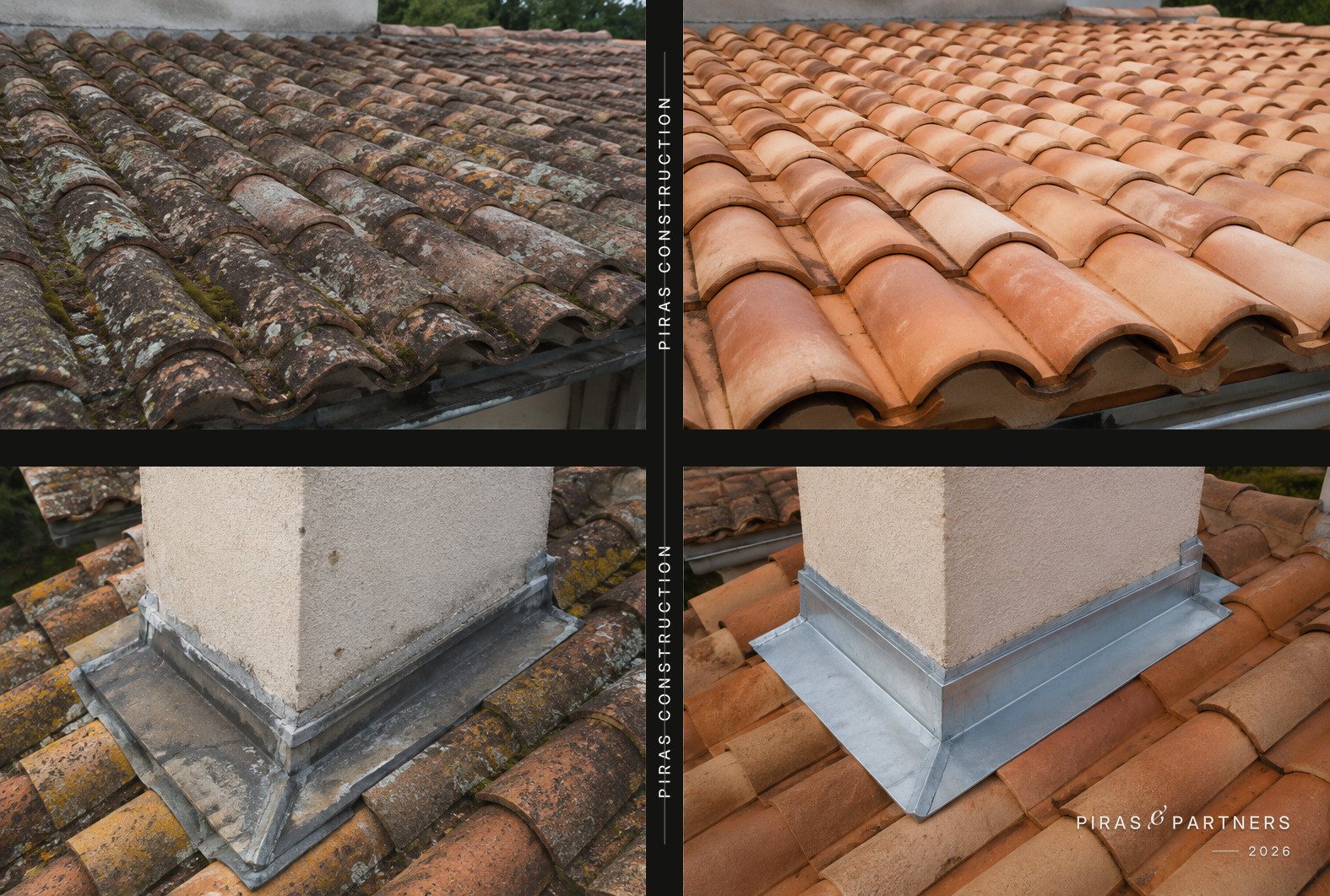 Réfection de toiture et solins : vue avant et après travaux